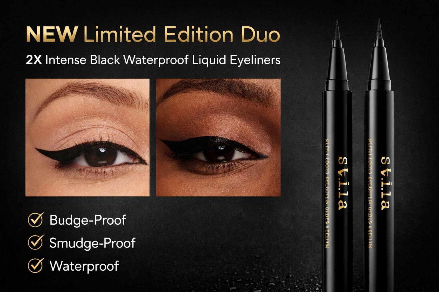 Stila Stay All Day Waterproof Liquid Eye Liner Duo – 2X Intense Black | Long-Lasting, Smudge-Proof, Limited Stock